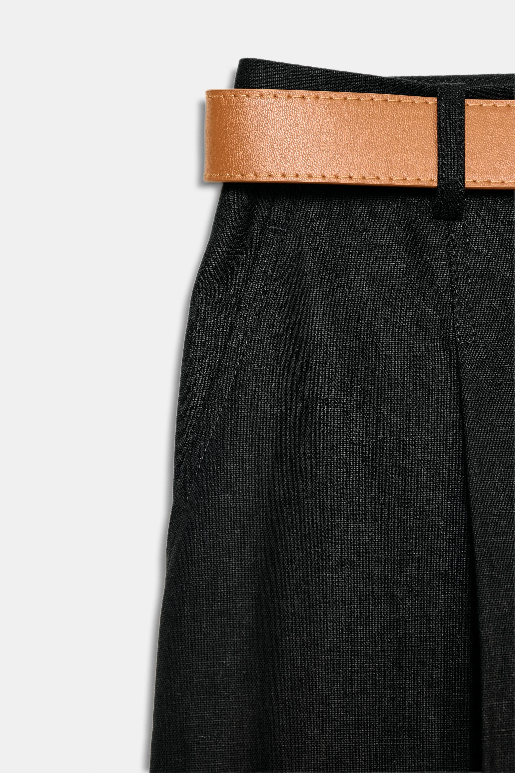 LINEN PANTS WITH BELT AND PLEATS